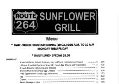 Sunflower Grill Regular Menu page 1. Please see the attached PDF for a readable document