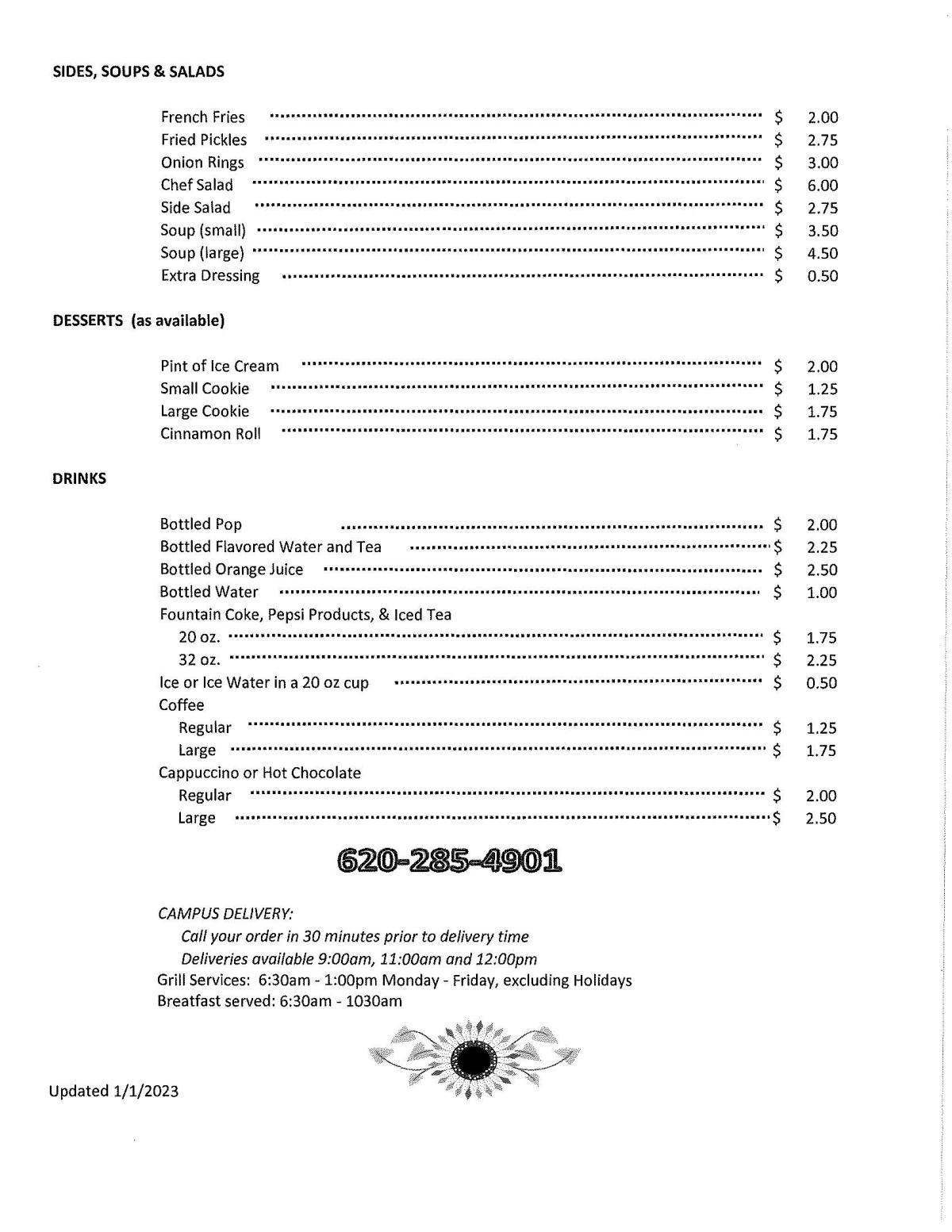 Sunflower Grill Daily Menu Page 2. See the attached PDF for a readable copy.
